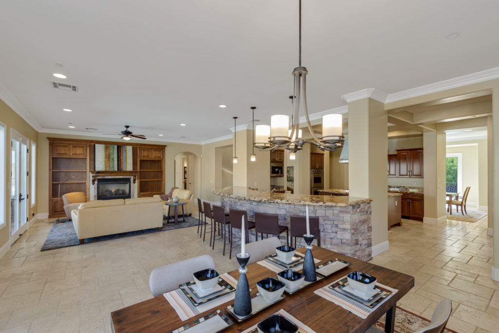 dining area, family room and kitchen