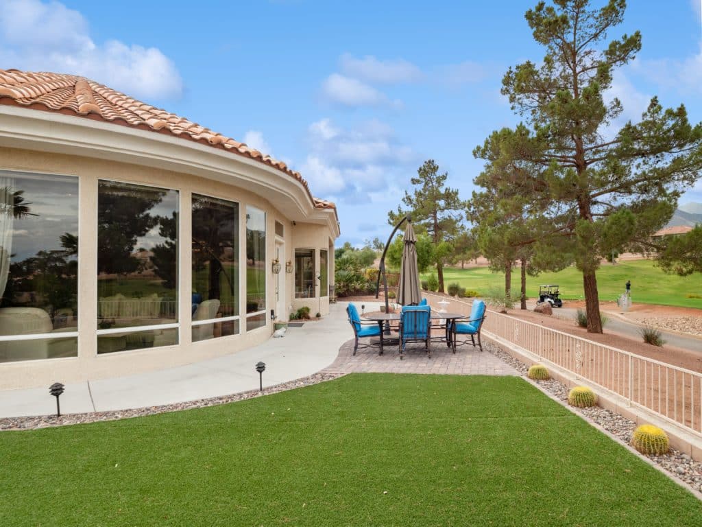 back yard and turf, overlooking golf course